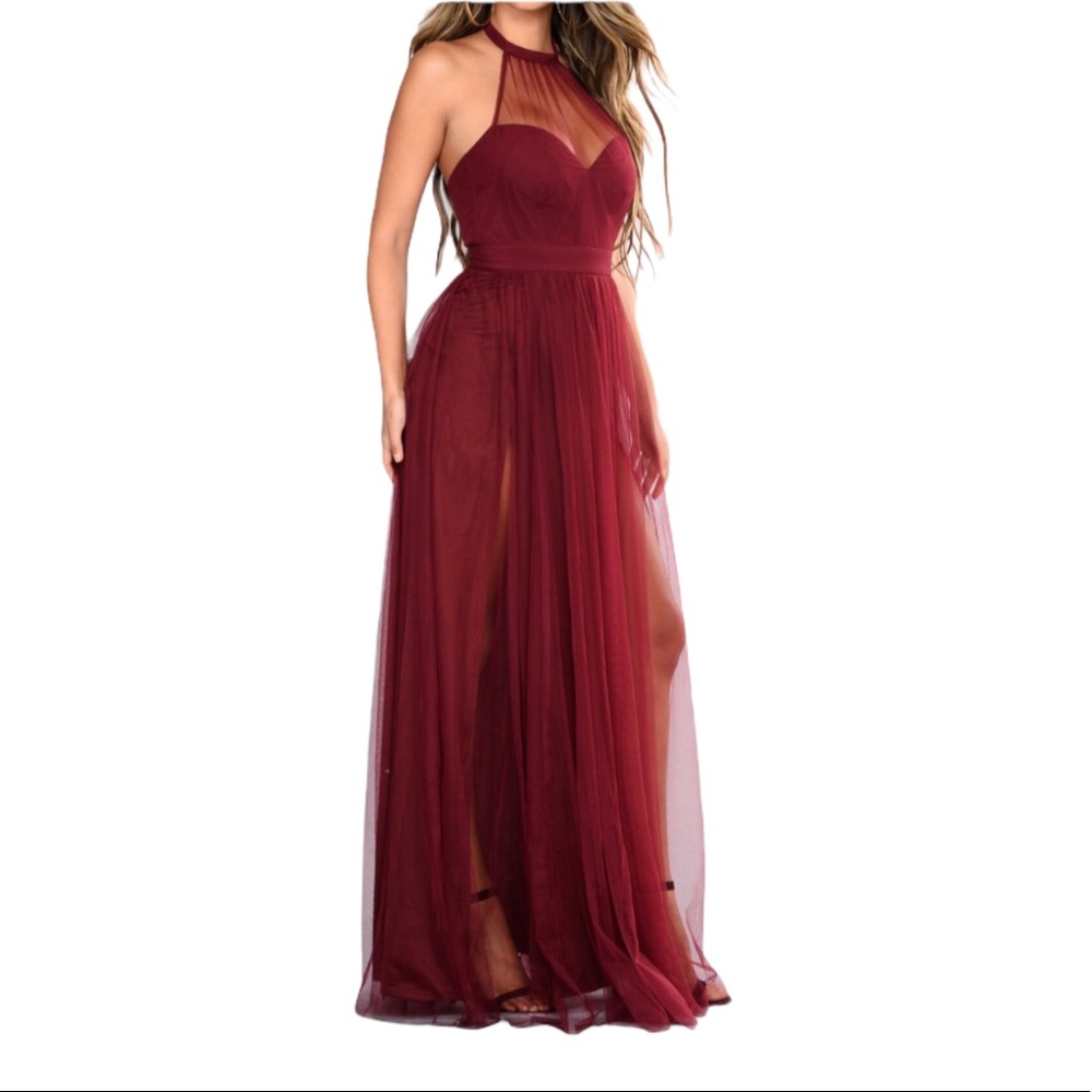Fashion Nova Long Maroon Gown Dress XS